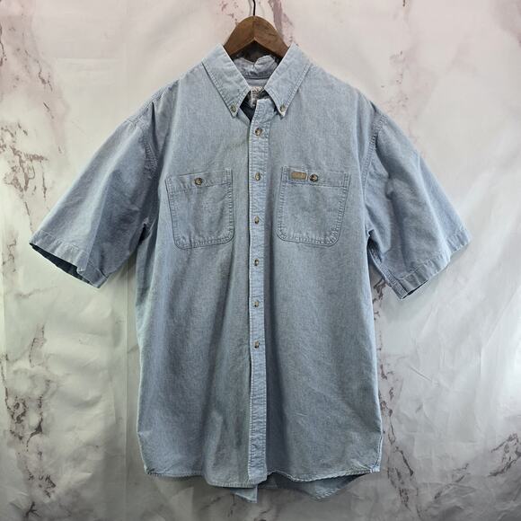 Carhartt Shirt Men Large Short Sleeve Button Up Denim Chambray Jean Collared - Picture 13 of 15